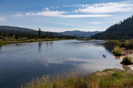 The lodge is next to the Payette River, a favorite spot for swimmers and rafters