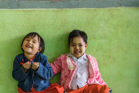 Schoolchildren after lunch break